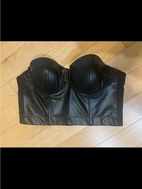 Black Faux Leather Bustier Crop Top